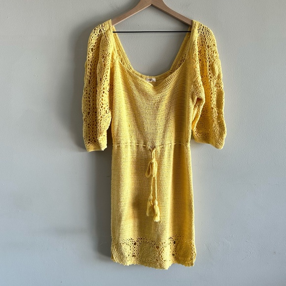 Spell & The Gypsy Let The Sunshine In Crochet Mini Dress Yellow Small - Picture 3 of 16